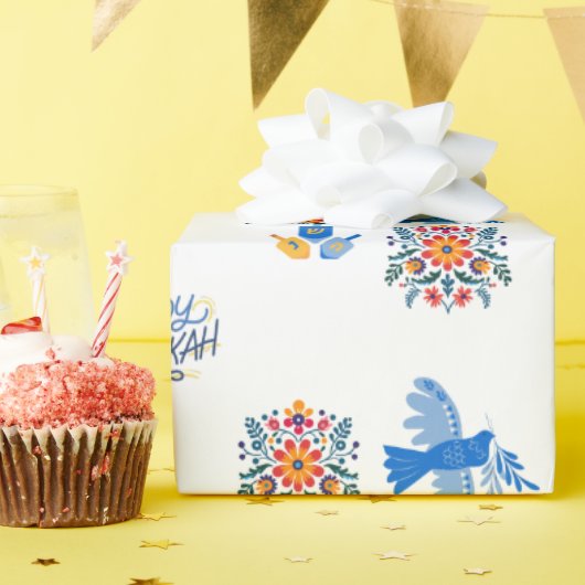 Hanukkah Wrapping Paper – dreidel , floral ラッピングペーパー (誕生日パーティー)