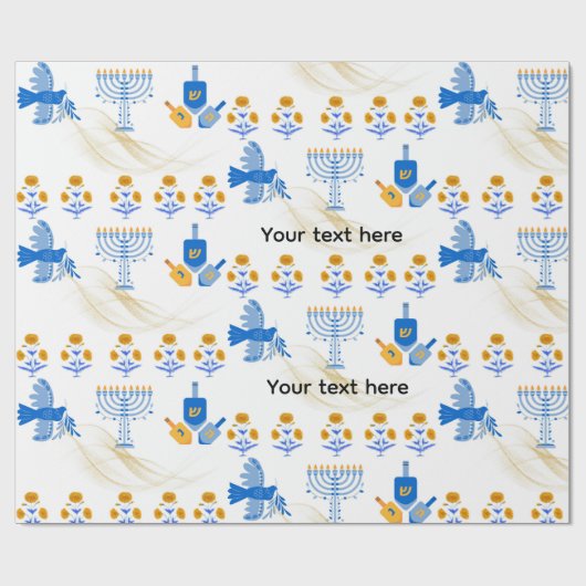 Hanukkah Wrapping Paper – Menorah, Dove, Dreidel ラッピングペーパー (フラット)