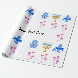 Hanukkah Wrapping Paper – Menorah, Hamsa, Dove ラッピングペーパー