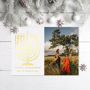 Hanukkiah(ユダヤ教)メノラーハッピーHanukkah写真 箔シーズンカード