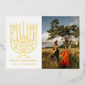 Hanukkiah(ユダヤ教)メノラーハッピーHanukkah写真 箔シーズンカード (正面)