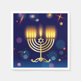 Hanukkiah Happy Hanukkah Jewish Gold Menorah スタンダードカクテルナプキン