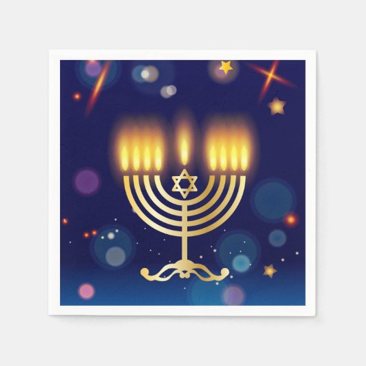 Hanukkiah Happy Hanukkah Jewish Gold Menorah スタンダードカクテルナプキン (正面)