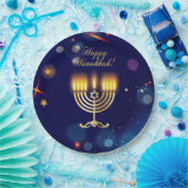 Hanukkiah Happy Hanukkah Jewish Gold Menorah ペーパープレート (パーティー)