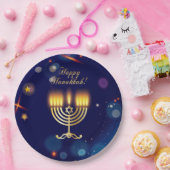 Hanukkiah Happy Hanukkah Jewish Gold Menorah ペーパープレート (パーティー)