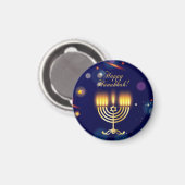 Hanukkiah Happy Hanukkah Jewish Gold Menorah マグネット (正面/裏面)