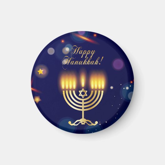 Hanukkiah Happy Hanukkah Jewish Gold Menorah マグネット (正面)