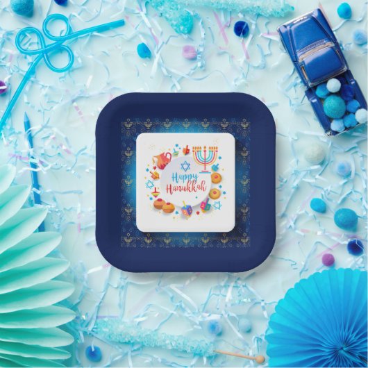 Hanukkiah Happy Hanukkah Jewish Holiday Menorah ペーパープレート (パーティー)