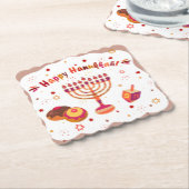 Hanukkiah Happy Hanukkah Jewish Vintage Menorah ペーパーコースター (アングル)