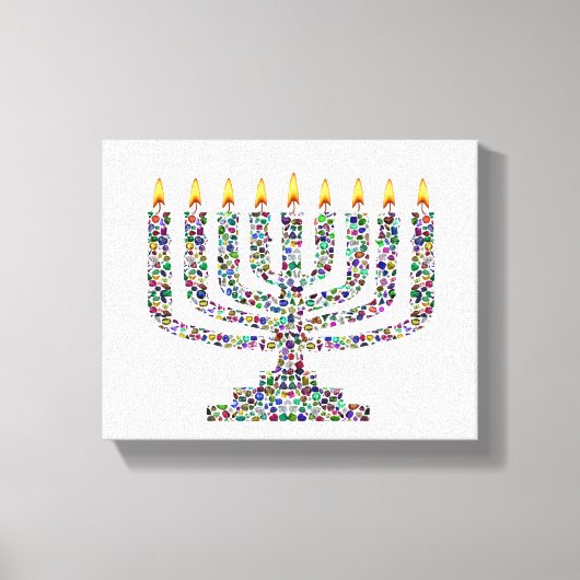 Hanukkiah made with Gems Stretched Canvas Print キャンバスプリント (正面)