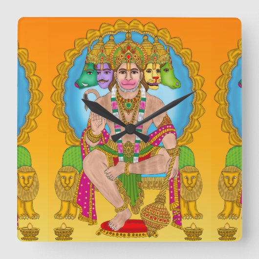 Hanuman Ji Square Clock | Hindu Lord Hanuman Spiri スクエア壁時計 (正面)