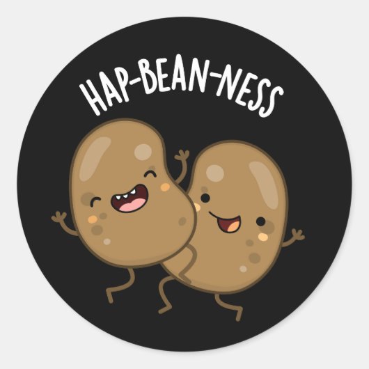 Hap-bean-ness おもしろい Bean Pun Dark BG ラウンドシール (正面)