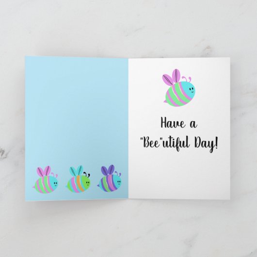 HapBee誕生日かわいい色パーソナライズされた蜂 カード (内部)