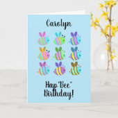 HapBee誕生日かわいい色パーソナライズされた蜂 カード (黄色い花)