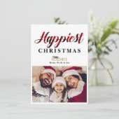 HAPPIESTクリスマスレッドプレイドホリデーフォトカード 招待状 (スタンド正面)