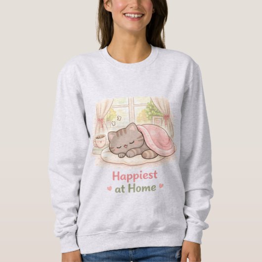 Happiest at Home Kawaii Cute Kitty Cat Homebody スウェットシャツ (正面)