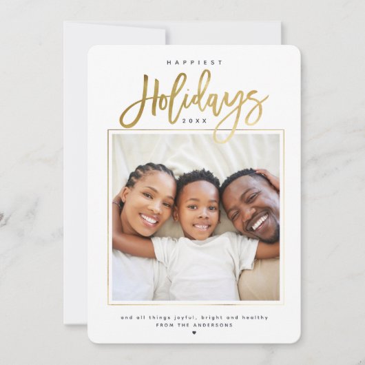 Happiest Holidaysミニマル金ゴールドフォトコラージュ シーズンカード (正面)