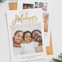 Happiest Holidaysミニマル金ゴールドフォトコラージュ