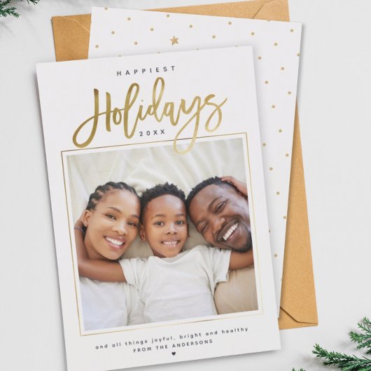 Happiest Holidaysミニマル金ゴールドモダン写真 シーズンカード
