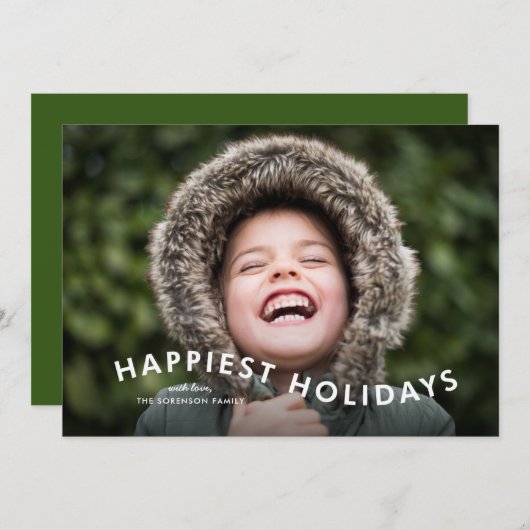 Happiest Holidays曲線型フォト シーズンカード (正面/裏面)