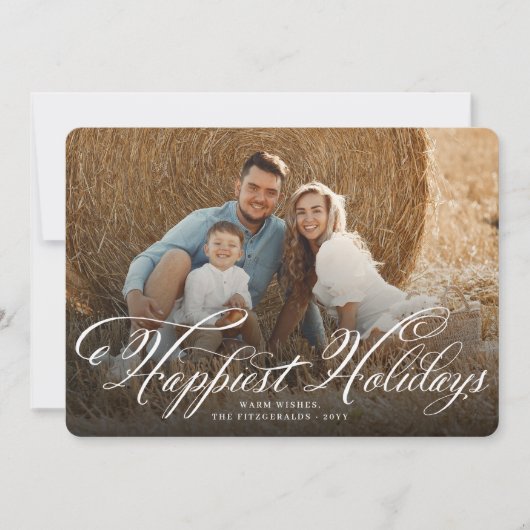 Happiest Holidays白ファンシー文字のクラシック写真 シーズンカード (正面)