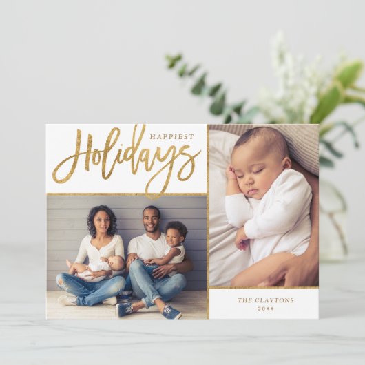 Happiest Holidays フェイク Gold Foil 2写真 シーズンカード (スタンド正面)