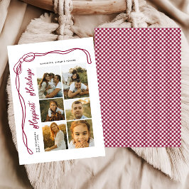 Happiest Holidays Bow Family 6 Photos Plaid シーズンカード