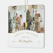 Happiest Holidays | Elegant Gold 2 Photo Collage セラミックオーナメント (左)