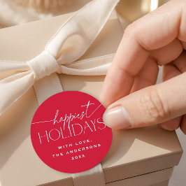 Happiest Holidays Elegant Red Christmas Gift ラウンドシール