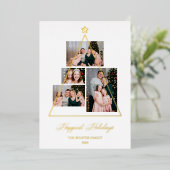 Happiest Holidays Family Christmas Tree 4 Photos 箔シーズンカード (立ち正面)