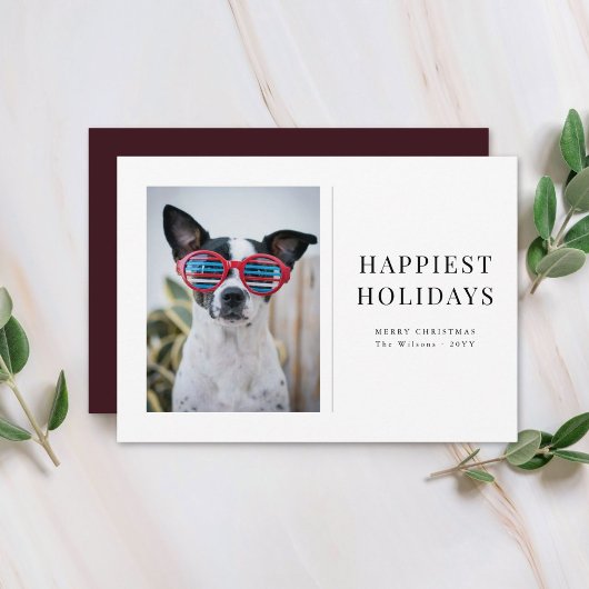 Happiest Holidays Funny Dog Photo Christmas Card シーズンカード