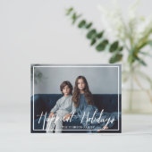 Happiest Holidays Modern Full Photo - White Script シーズンポストカード (スタンド正面)