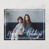 Happiest Holidays Modern Full Photo - White Script シーズンポストカード (正面)