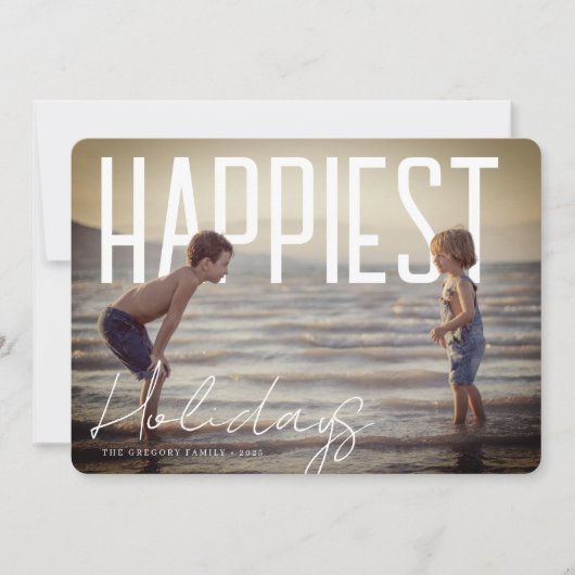 Happiest Holidays Modern Photo Card シーズンカード (正面)