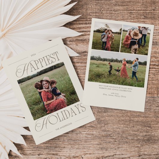 Happiest Holidays Modern Soft Neutral Photo シーズンカード