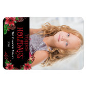 Happiest Holidays Poinsettiaファミリーフォト マグネット (横)