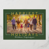Happiest Modern Gold Text Green Photo 箔シーズンカード (正面)
