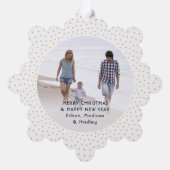 Happiest of Holidaysネイビー&金ゴールド紙吹雪写真 オーナメントカード (裏面)