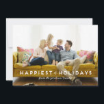 Happiest of Holidaysフォトカード シーズンカード<br><div class="desc">写真を中心モダンに気持ち「Happiest of Holidays」と共にクリーンでデザイン。カードの背面でもカスタマイズ、背景の色を変更してドットの色を写真に合わせる。</div>