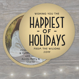 Happiest of Holidays Decoタイポグラフィラウンドフォト シーズンカード
