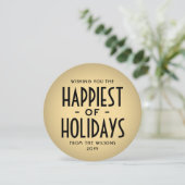 Happiest of Holidays Decoタイポグラフィラウンドフォト シーズンカード (スタンド正面)