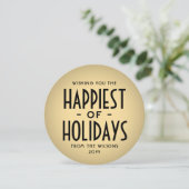 Happiest of Holidays Decoタイポグラフィラウンドフォト シーズンカード (スタンド正面)