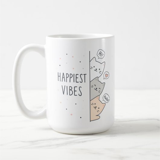 Happiest Vibes Cats Cute Aesthetic  コーヒーマグカップ (左)