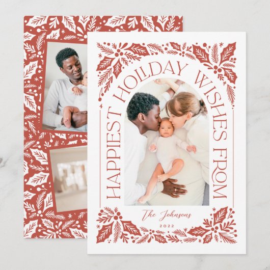 Happiest Wishes Arch Holly Berry 3フォトコラージュ シーズンカード (正面/裏面)
