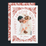 Happiest Wishes Arch Holly Berry 3フォトコラージュ シーズンカード<br><div class="desc">写真ユニークをエレガントに曲げるタイポグラフィのスタイルモダンを持つアーチ型の写真の形状とオリジナルの手で描かれた冬の葉のアートワークを特徴とするモダンと休日のカーのまわりにド。背面にはマッチングパターンと3枚のフォトコラージュが備わっており、より多くの写真を共有でお気に入りのきる。提供されたテンプレートを使用して、自分の文字や写真で簡単に前面と背面をパーソナライズ。まカスタマイズたはクリック、「ツールのデザインを使用して編集」で編集する。 小感じさな調整、の挨拶や色の変更に関してカスタムメッセージを表示するwww.zazzle.com/store/nbpapercoで他のユニークホリデーカードを購入</div>