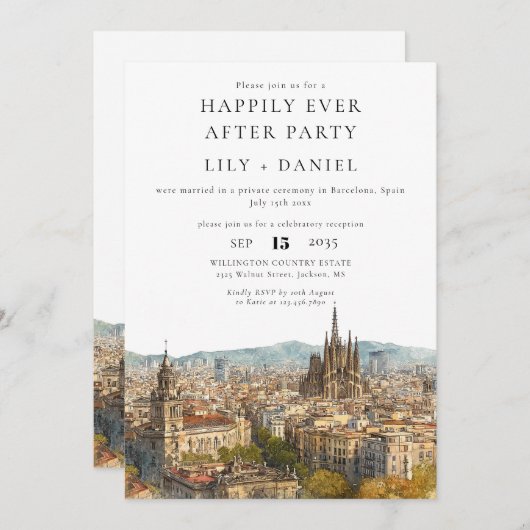 Happily Ever After Barcelona Wedding 招待状 (正面/裏面)