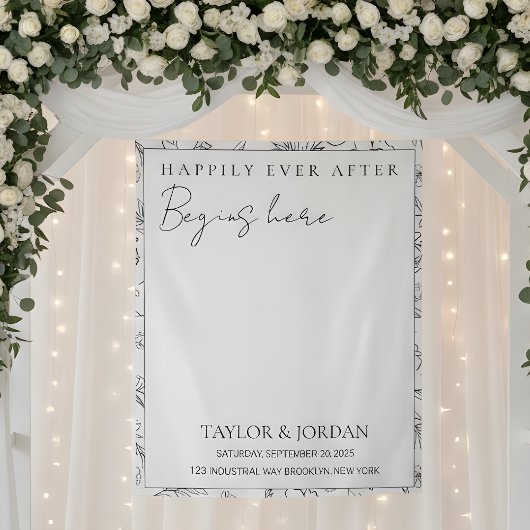 Happily Ever After Begins Here Floral Wedding  タペストリー