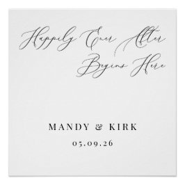 Happily Ever After Begins Here Wedding Backdrop  ポスター