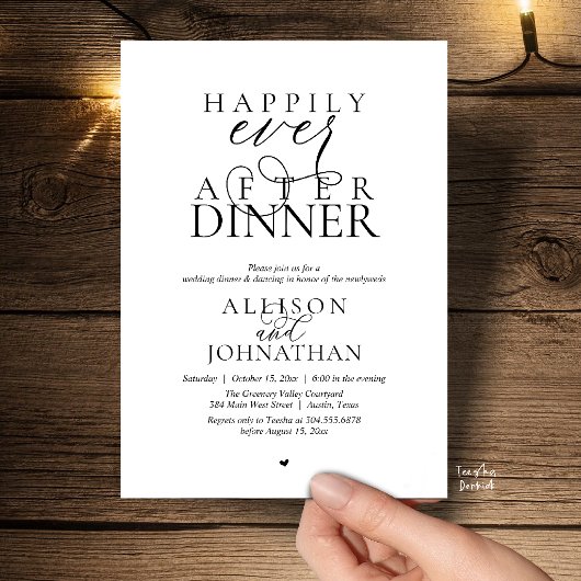 Happily Ever After Dinner Modern Script Wedding 招待状