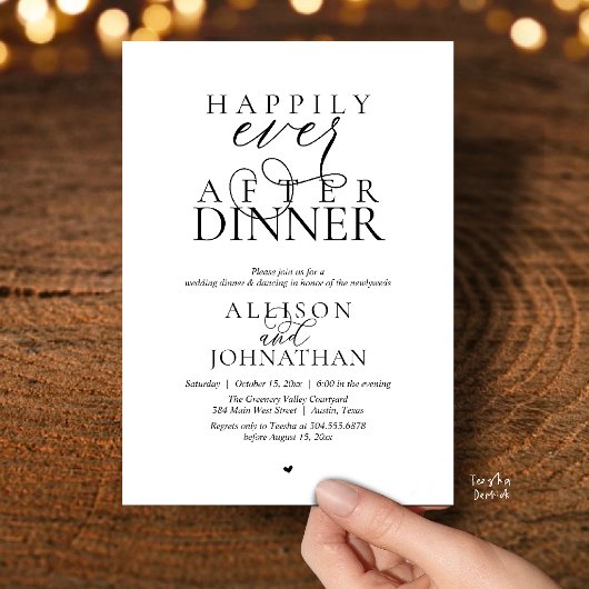 Happily Ever After Dinner Modern Script Wedding 招待状